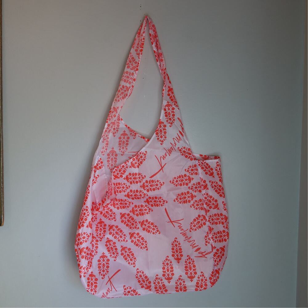 Pink/Red/Orange? White Floral Print Reusable Checkout Tote Bag Free People